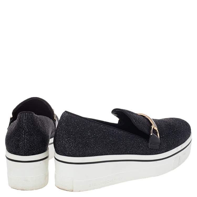 Pre Owned Stella McCartney Black Lurex Fabric Binx Platform Slip On Sneakers Size 40