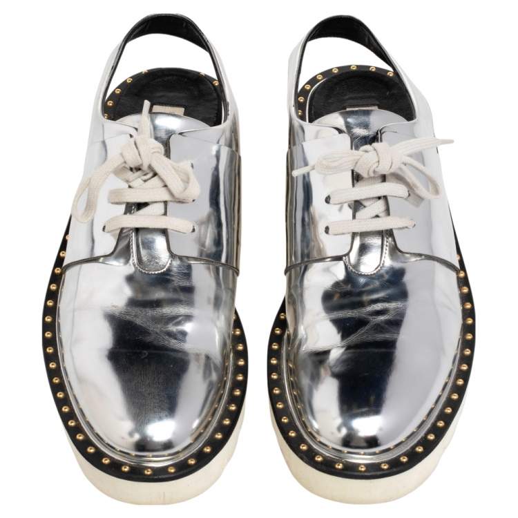 Pre Owned Stella McCartney Metallic Silver Faux Leather Odette Slingback Flats Size 37
