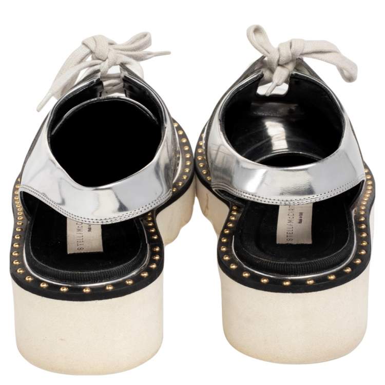 Pre Owned Stella McCartney Metallic Silver Faux Leather Odette Slingback Flats Size 37