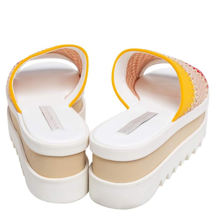 Pre Owned Stella McCartney Multicolor Neoprene Fabric and Lace Platform Slide Sandals Size 40