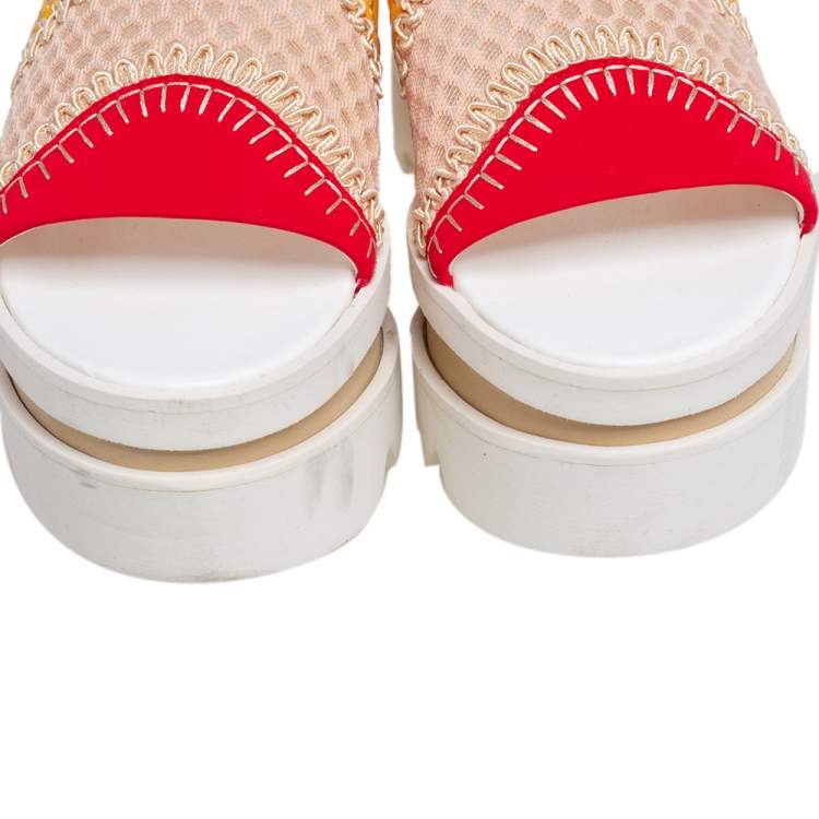Pre Owned Stella McCartney Multicolor Neoprene Fabric and Lace Platform Slide Sandals Size 40