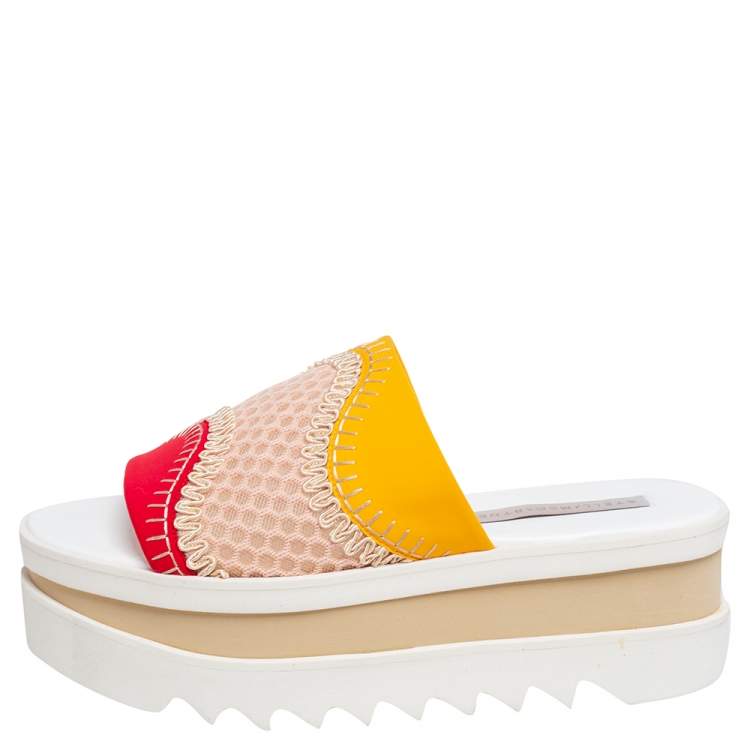 Pre Owned Stella McCartney Multicolor Neoprene Fabric and Lace Platform Slide Sandals Size 40