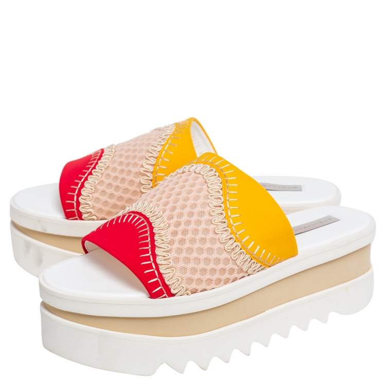 Pre Owned Stella McCartney Multicolor Neoprene Fabric and Lace Platform Slide Sandals Size 40
