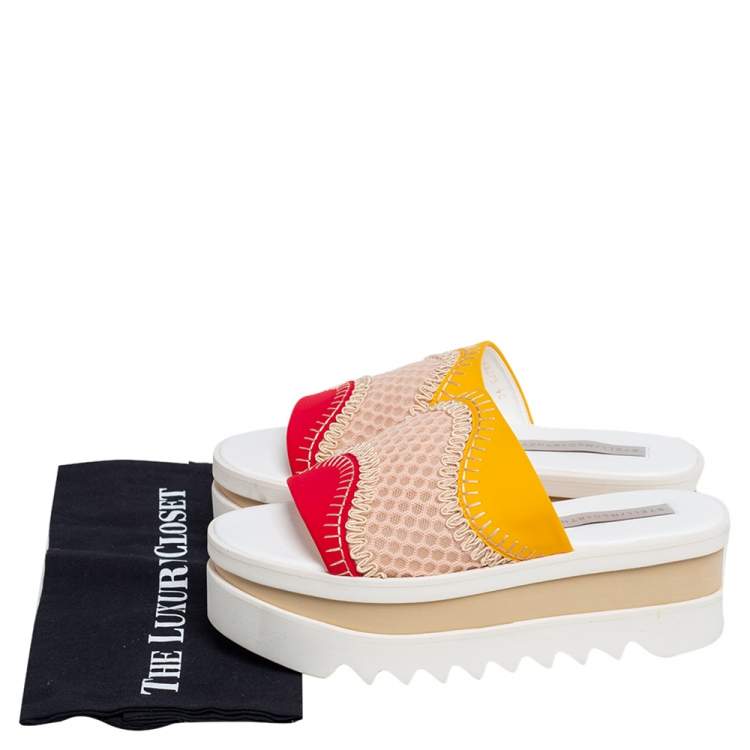 Pre Owned Stella McCartney Multicolor Neoprene Fabric and Lace Platform Slide Sandals Size 40