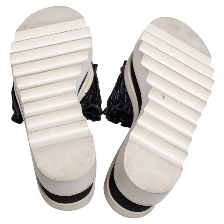 Pre Owned Stella McCartney Black Ruffle Faux Leather Platform Slide Sandals Size 39