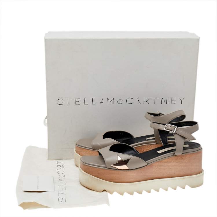 Pre Owned Stella McCartney Grey Faux Leather Wedge Sandals Size 40