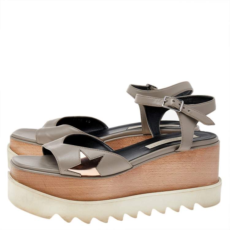 Pre Owned Stella McCartney Grey Faux Leather Wedge Sandals Size 40