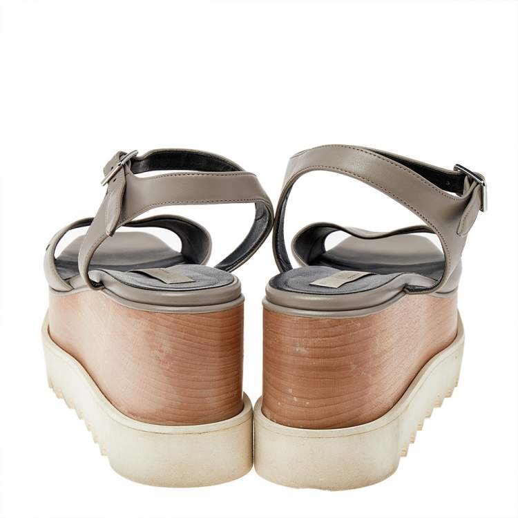 Pre Owned Stella McCartney Grey Faux Leather Wedge Sandals Size 40