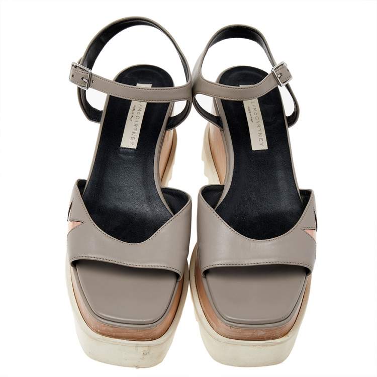 Pre Owned Stella McCartney Grey Faux Leather Wedge Sandals Size 40