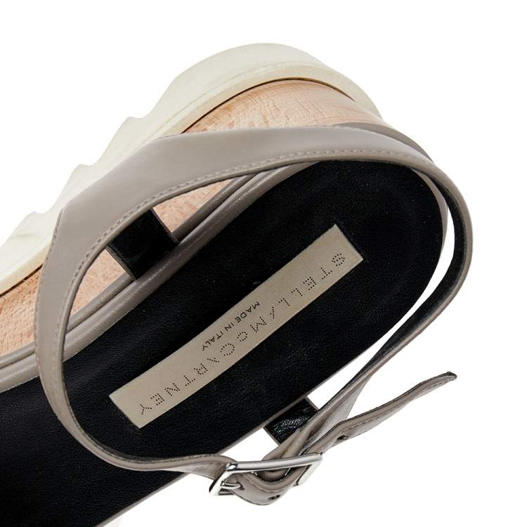 Pre Owned Stella McCartney Grey Faux Leather Wedge Sandals Size 40