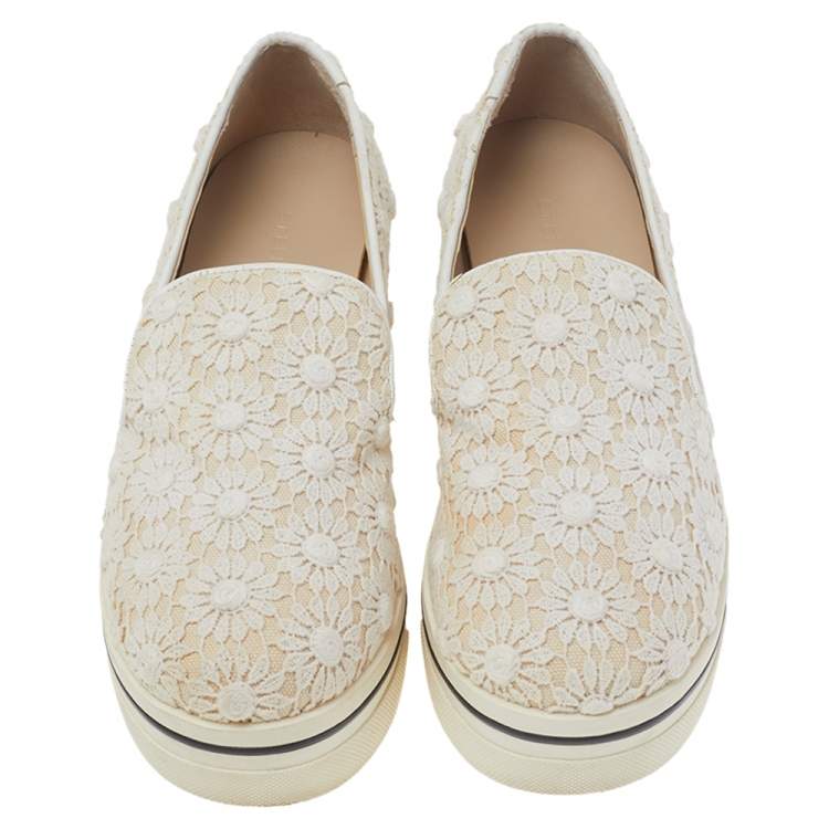 Pre Owned Stella McCartney Cream Floral-lace Slip on Sneakers Size 36