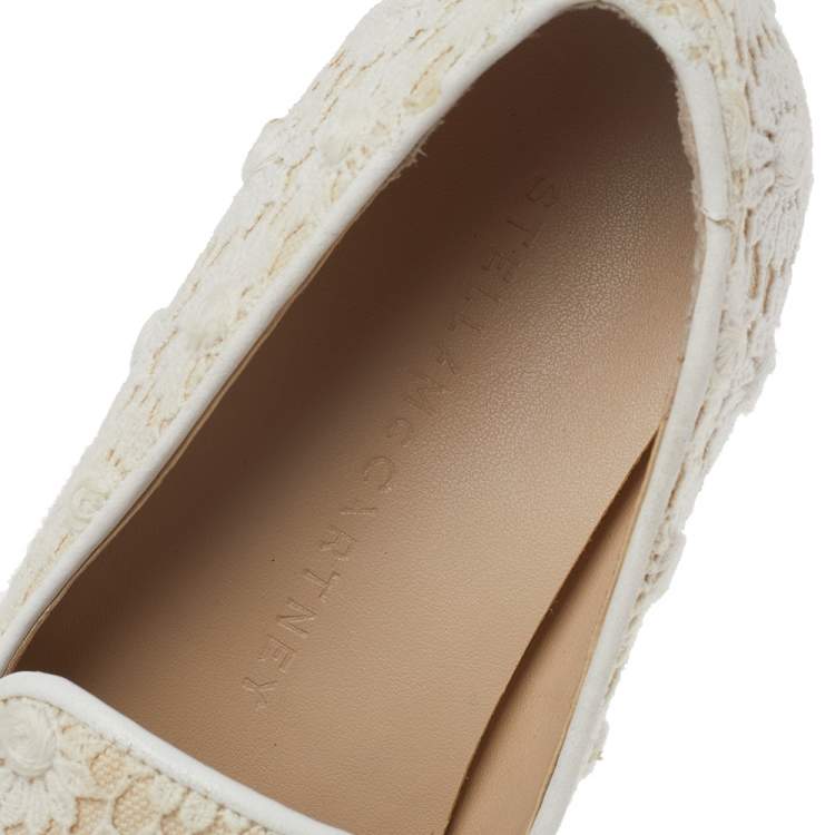 Pre Owned Stella McCartney Cream Floral-lace Slip on Sneakers Size 36