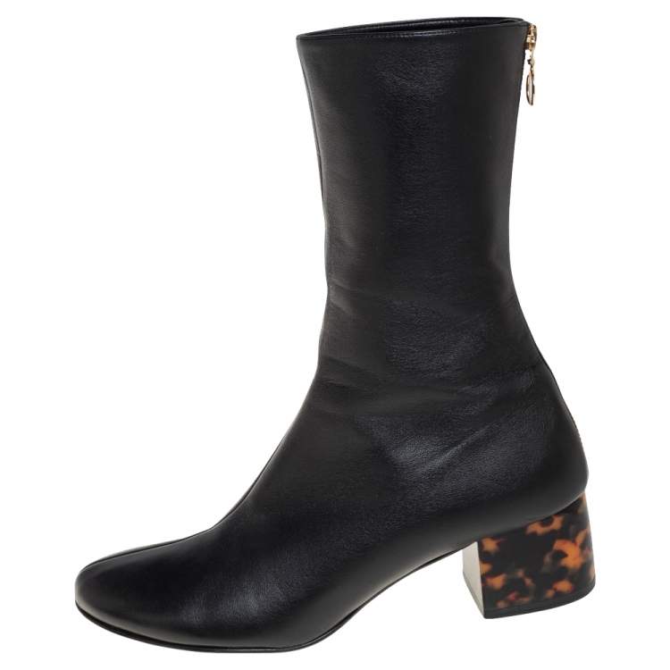 Pre Owned Stella McCartney Black Faux Leather Ankle Boots Size 38.5