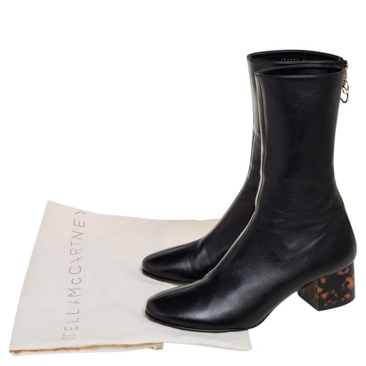 Pre Owned Stella McCartney Black Faux Leather Ankle Boots Size 38.5