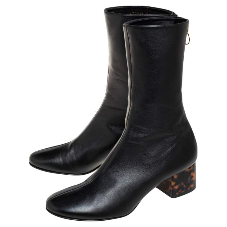 Pre Owned Stella McCartney Black Faux Leather Ankle Boots Size 38.5