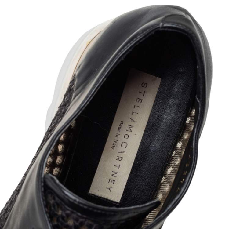 Pre Owned Stella McCartney Black Woven Faux Leather  Elyse Platform Derby Sneakers Size 38