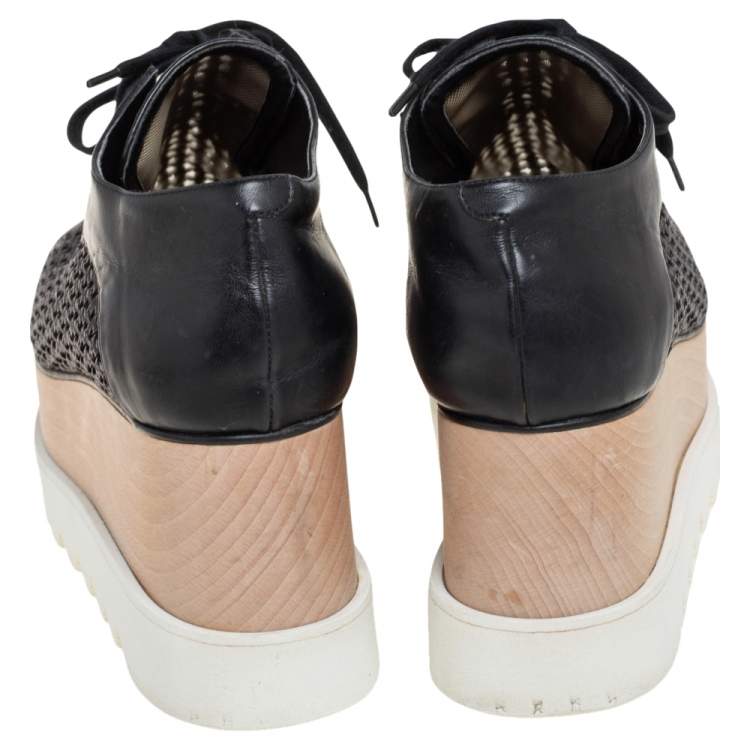 Pre Owned Stella McCartney Black Woven Faux Leather  Elyse Platform Derby Sneakers Size 38