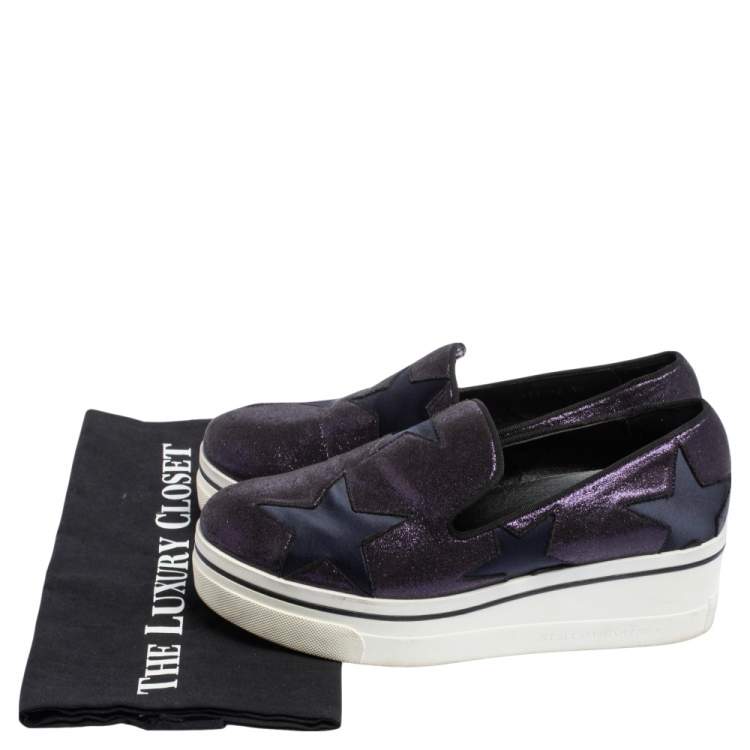 مملوكة مسبقًا Stella McCartney Metallic Plum/Black Faux Suede and Fabric Binx Star Platform Sneakers Size 38