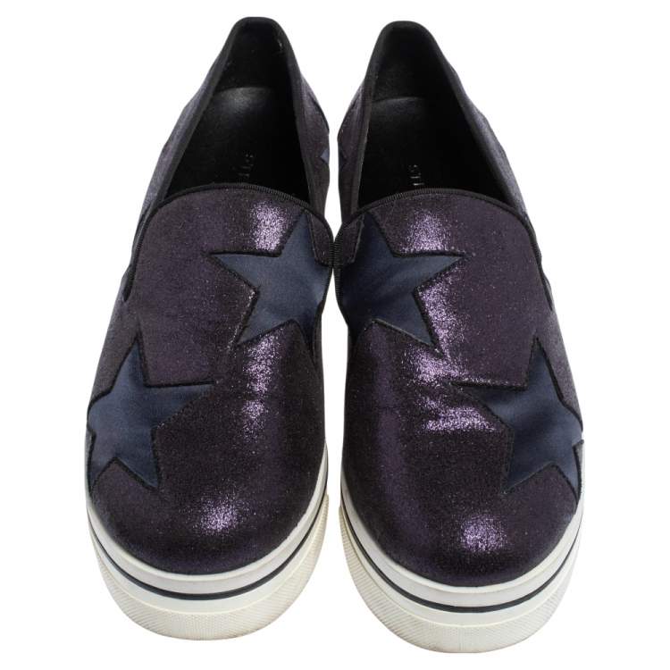 مملوكة مسبقًا Stella McCartney Metallic Plum/Black Faux Suede and Fabric Binx Star Platform Sneakers Size 38