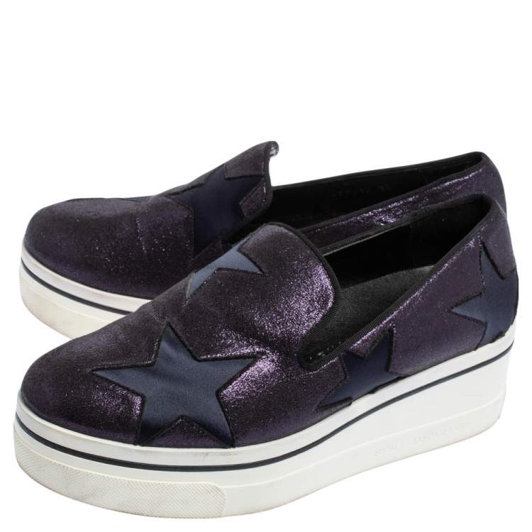 مملوكة مسبقًا Stella McCartney Metallic Plum/Black Faux Suede and Fabric Binx Star Platform Sneakers Size 38