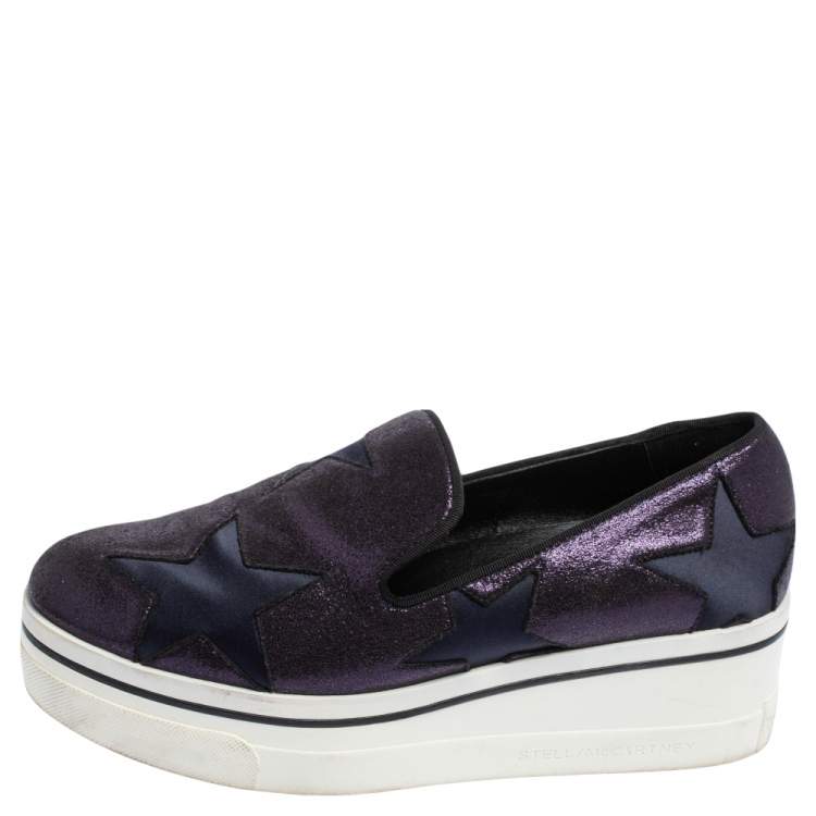 مملوكة مسبقًا Stella McCartney Metallic Plum/Black Faux Suede and Fabric Binx Star Platform Sneakers Size 38