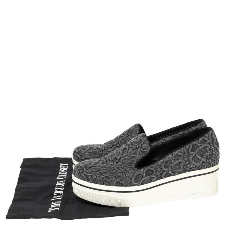 Pre Owned Stella McCartney Grey Embroidered Fabric Lace Slip On  Sneakers Size 38