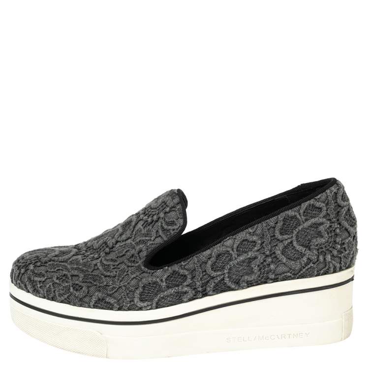 Pre Owned Stella McCartney Grey Embroidered Fabric Lace Slip On  Sneakers Size 38