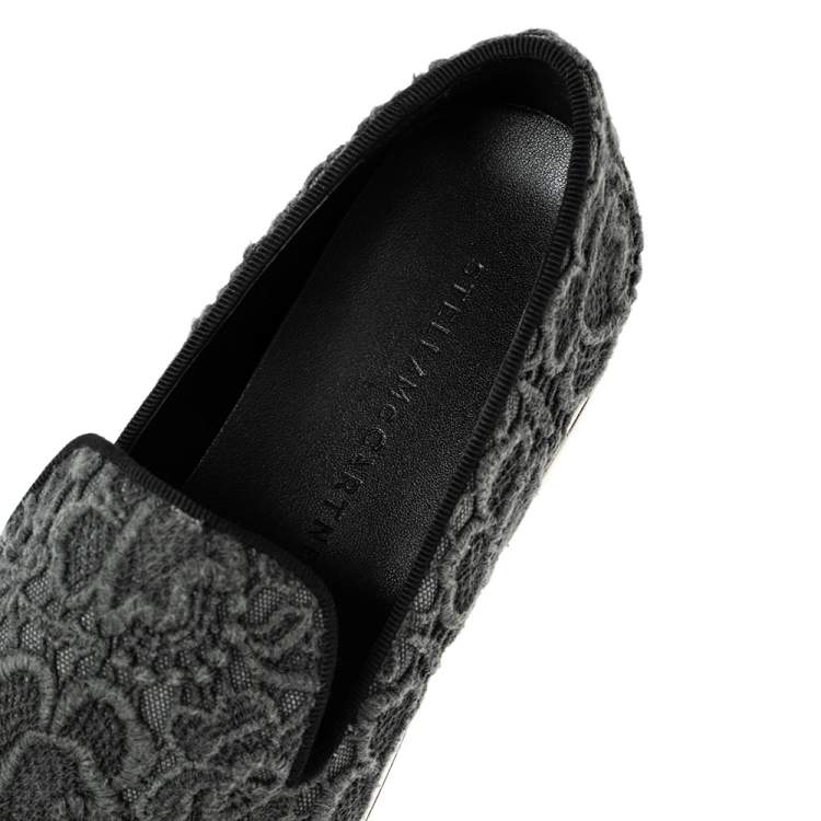 Pre Owned Stella McCartney Grey Embroidered Fabric Lace Slip On  Sneakers Size 38