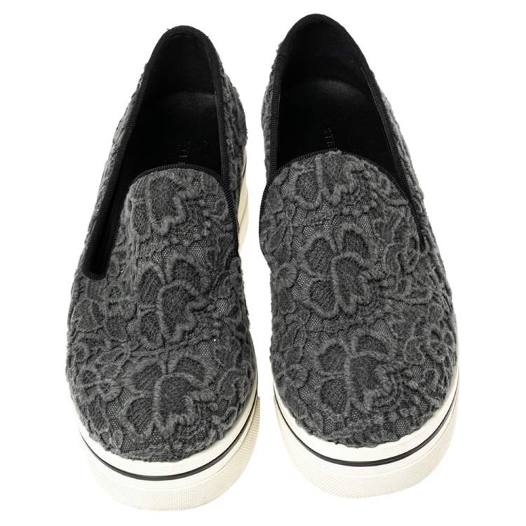 Pre Owned Stella McCartney Grey Embroidered Fabric Lace Slip On  Sneakers Size 38