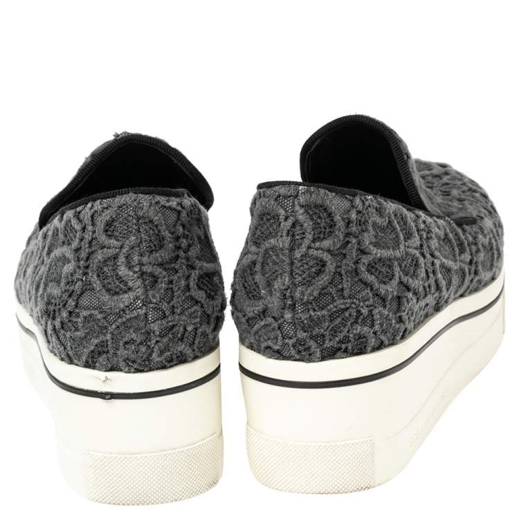 Pre Owned Stella McCartney Grey Embroidered Fabric Lace Slip On  Sneakers Size 38
