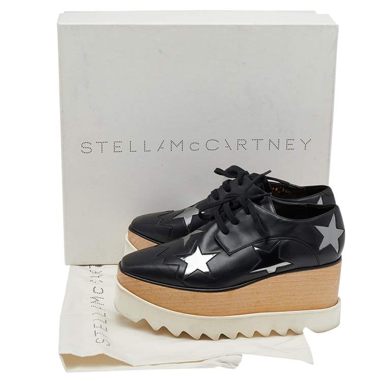 Pre Owned Stella McCartney Black Faux Leather Elyse Platform Sneakers Size 34.5
