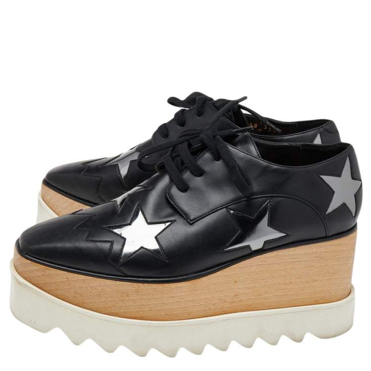 Pre Owned Stella McCartney Black Faux Leather Elyse Platform Sneakers Size 34.5