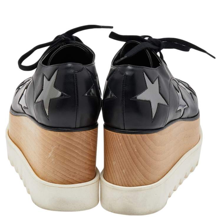Pre Owned Stella McCartney Black Faux Leather Elyse Platform Sneakers Size 34.5