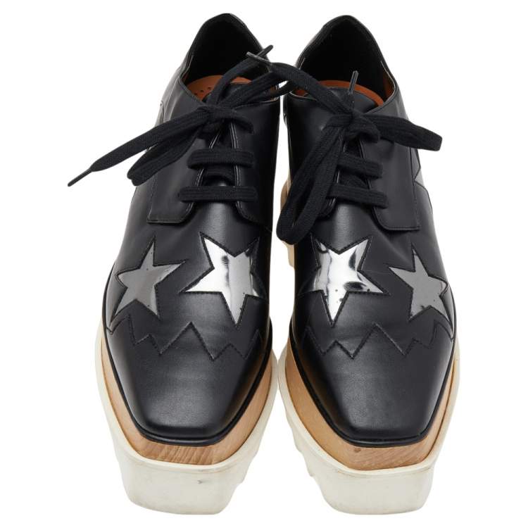 Pre Owned Stella McCartney Black Faux Leather Elyse Platform Sneakers Size 34.5