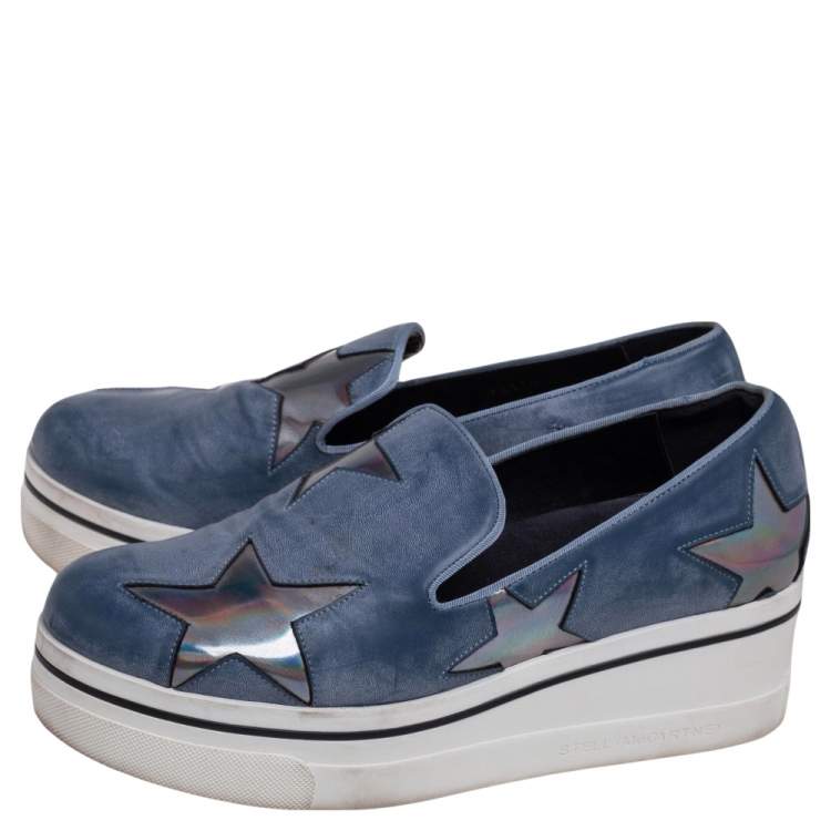 Pre Owned Stella McCartney Blue Faux Leather Binx Star Slip-On Platform Sneakers Size 38