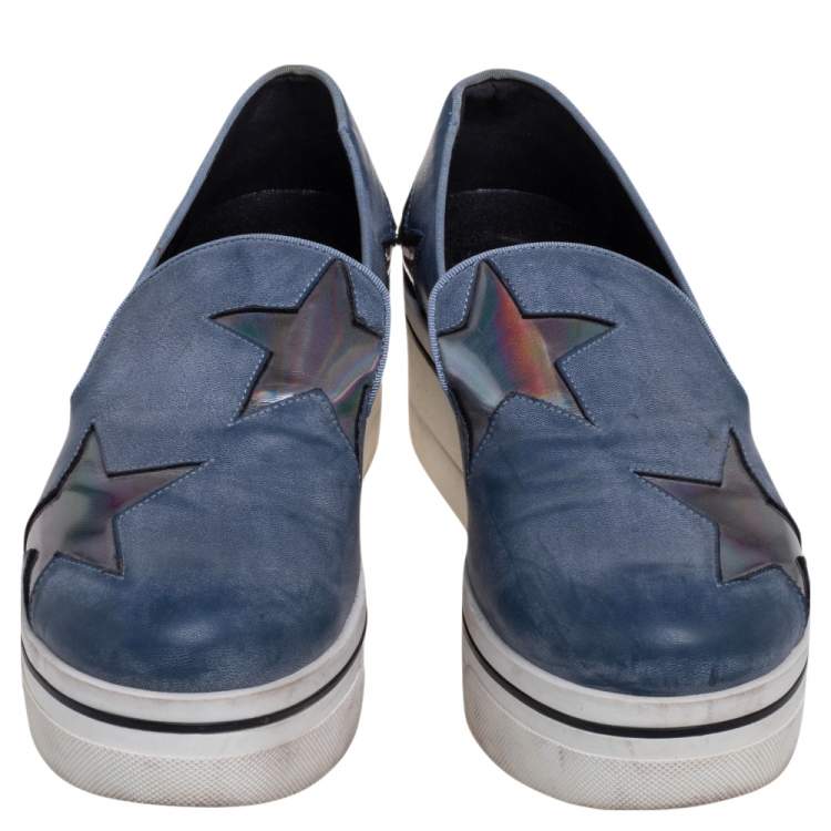 Pre Owned Stella McCartney Blue Faux Leather Binx Star Slip-On Platform Sneakers Size 38