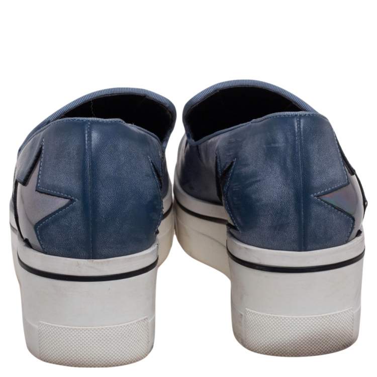 Pre Owned Stella McCartney Blue Faux Leather Binx Star Slip-On Platform Sneakers Size 38
