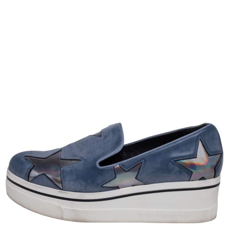 Pre Owned Stella McCartney Blue Faux Leather Binx Star Slip-On Platform Sneakers Size 38