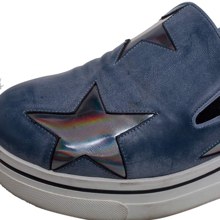 Pre Owned Stella McCartney Blue Faux Leather Binx Star Slip-On Platform Sneakers Size 38