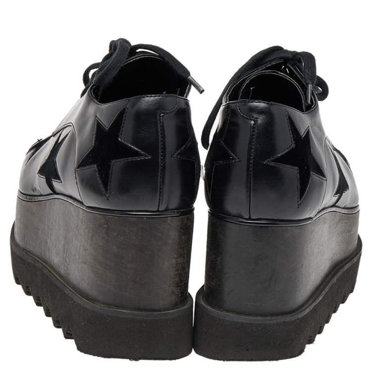 Pre Owned Stella McCartney Black Faux Leather Elyse Star Platform Derby Size 35