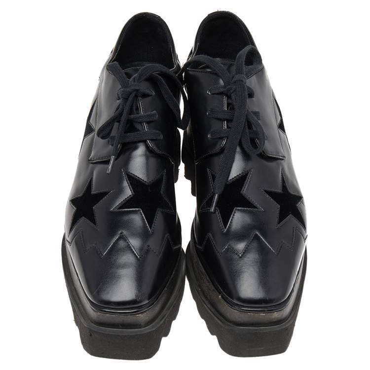 Pre Owned Stella McCartney Black Faux Leather Elyse Star Platform Derby Size 35