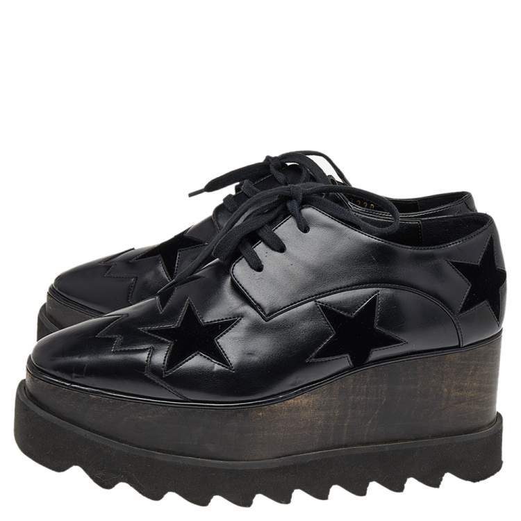 Pre Owned Stella McCartney Black Faux Leather Elyse Star Platform Derby Size 35