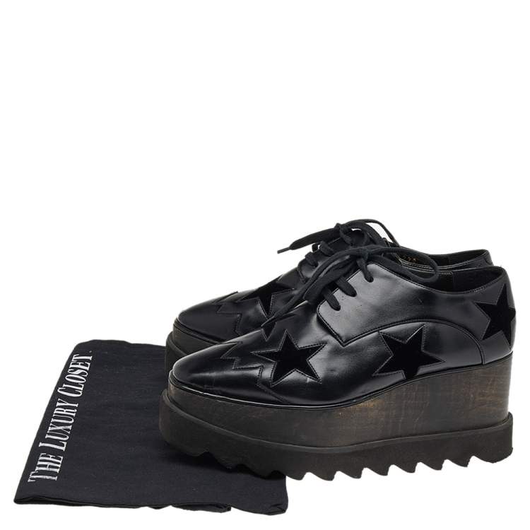 Pre Owned Stella McCartney Black Faux Leather Elyse Star Platform Derby Size 35