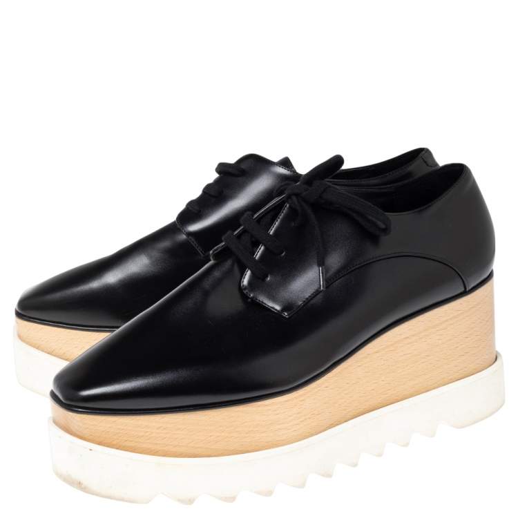Pre Owned Stella McCartney Black Faux Leather Elyse Platform Sneakers Size 40
