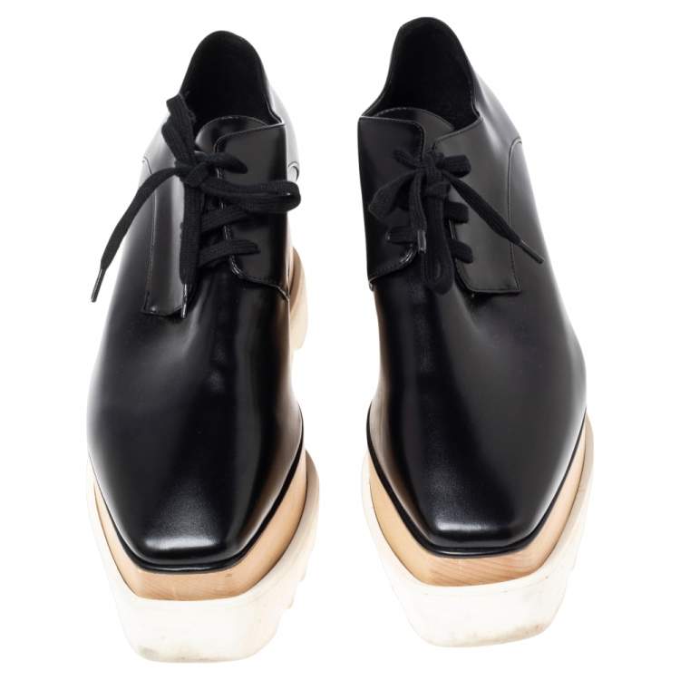 Pre Owned Stella McCartney Black Faux Leather Elyse Platform Sneakers Size 40