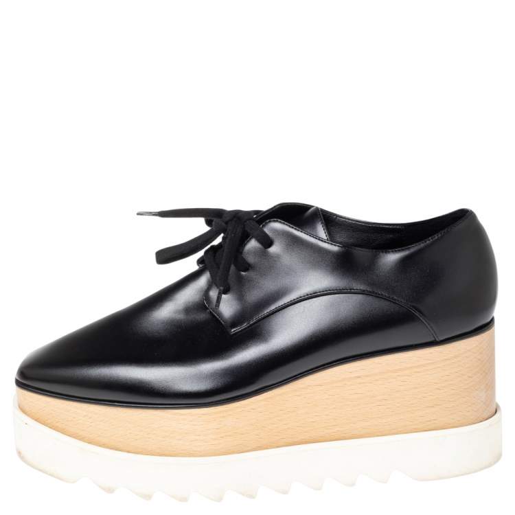 Pre Owned Stella McCartney Black Faux Leather Elyse Platform Sneakers Size 40