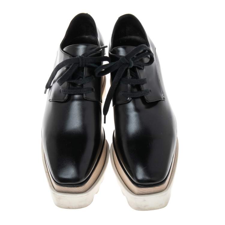 Pre Owned Stella McCartney Black Faux Leather Elyse Platforms Sneakers Size 36