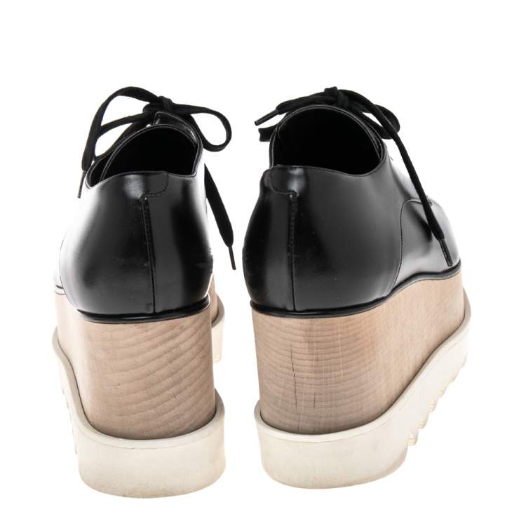 Pre Owned Stella McCartney Black Faux Leather Elyse Platforms Sneakers Size 36