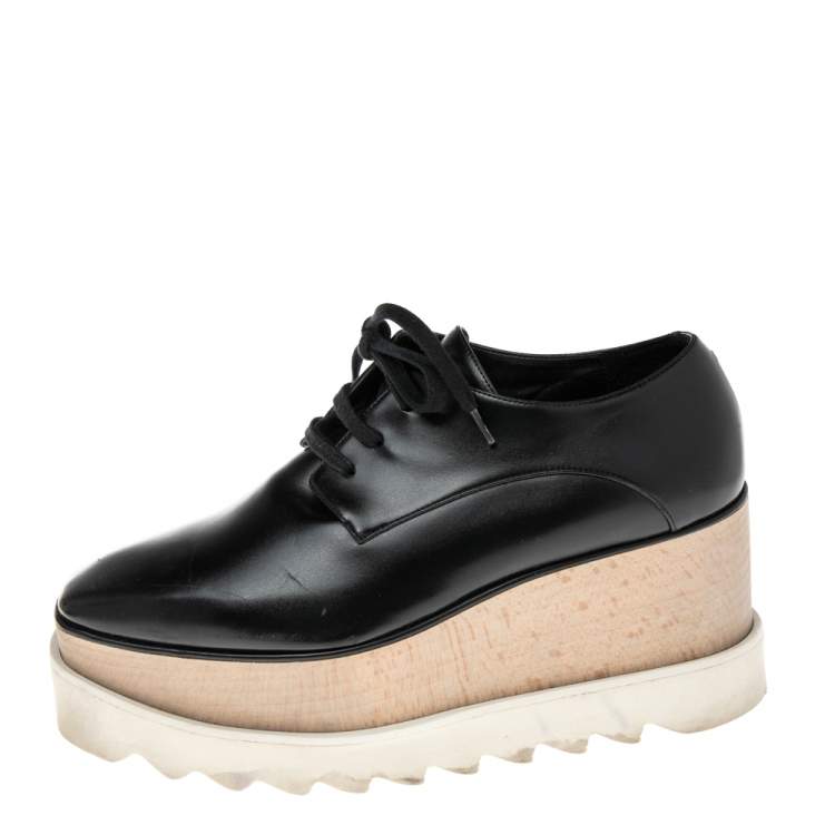 Pre Owned Stella McCartney Black Faux Leather Elyse Platforms Sneakers Size 36