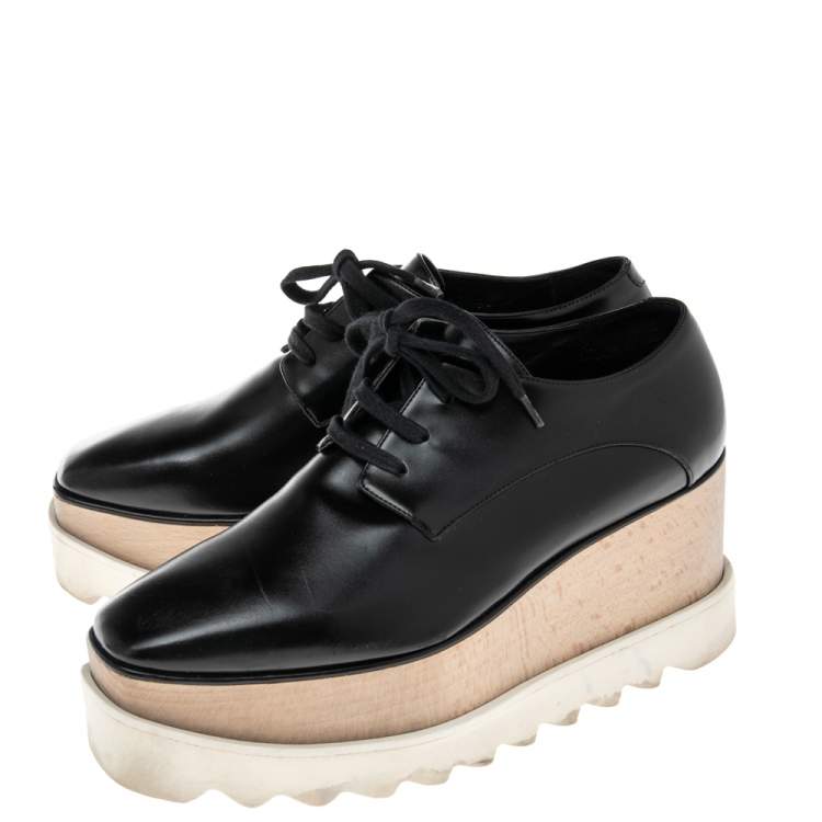 Pre Owned Stella McCartney Black Faux Leather Elyse Platforms Sneakers Size 36